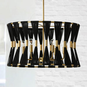 Capital Lighting 341161KP Bianca 6 Light Pendant Black Rope and Patinaed Brass