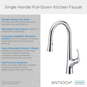 Gerber D454422BS Satin Black Antioch Single Handle Pull-down Kitchen Faucet