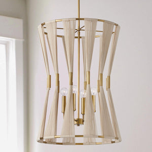 Capital Lighting 541141NP Bianca 4 Light Foyer Bleached Natural Rope and Patinaed Brass