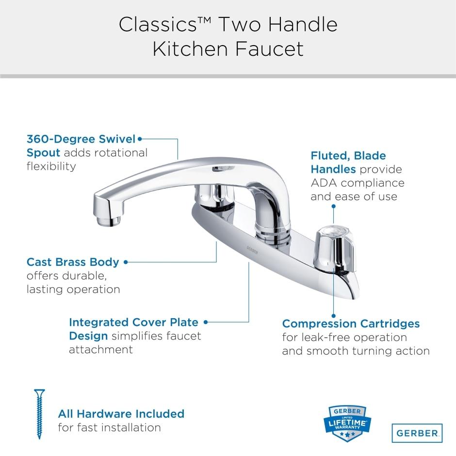 Gerber G0742116 Chrome Classics Two Handle Kitchen Faucet Deck Plate MOUNTED...