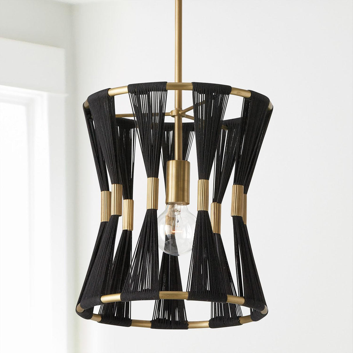 Capital Lighting 341111KP Bianca 1 Light Pendant Black Rope and Patinaed Brass