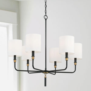 Capital Lighting 441961YA-702 Beckham 6 Light Chandelier Glossy Black and Aged Brass