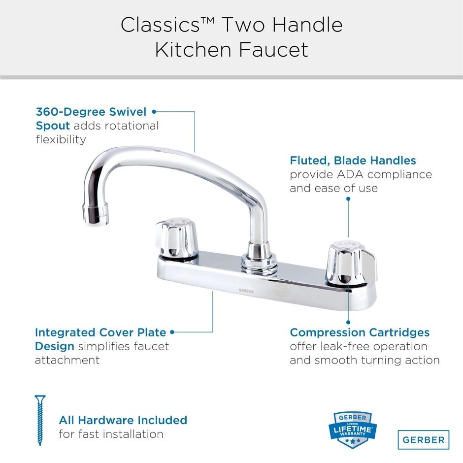 Gerber G0742426 Chrome Classics Two Handle Kitchen Faucet Deck Plate MOUNTED...