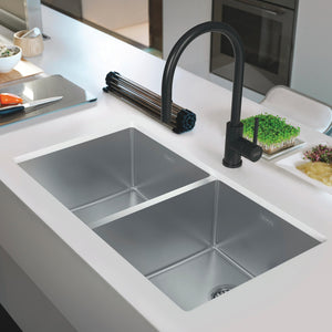 FRANKE CUX120 Cube 31.5-in. x 17.7-in. 18 Gauge Stainless Steel Undermount Double Bowl Kitchen Sink - CUX120 In Pearl