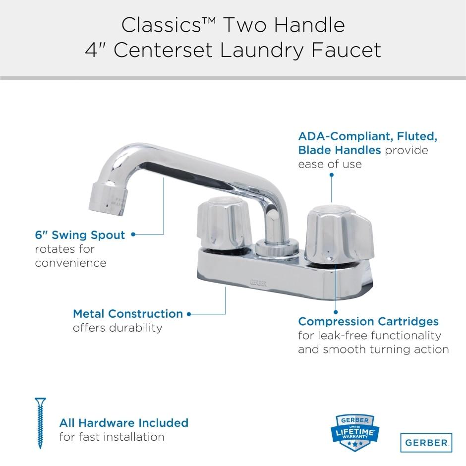 Gerber G0749244 Chrome Classics Two Metal Fluted Handle Laundry Faucet With ...