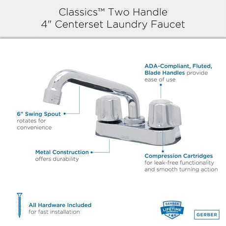 Gerber G0749244 Chrome Classics Two Metal Fluted Handle Laundry Faucet With ...