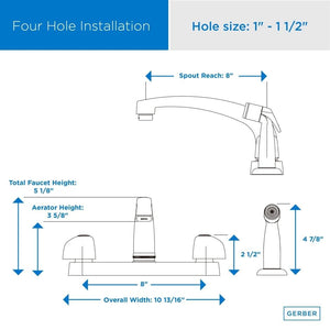 Gerber G0042516 Chrome Classics Two Handle Kitchen Faucet Deck Plate MOUNTED...
