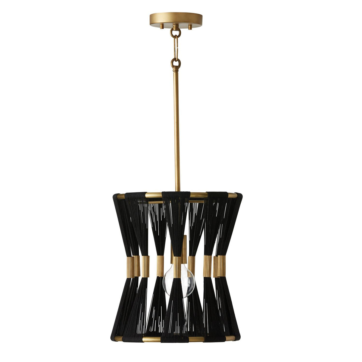 Capital Lighting 341111KP Bianca 1 Light Pendant Black Rope and Patinaed Brass