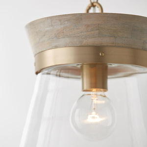 Capital Lighting 347311WS Finn 1 Light Pendant White Wash and Matte Brass