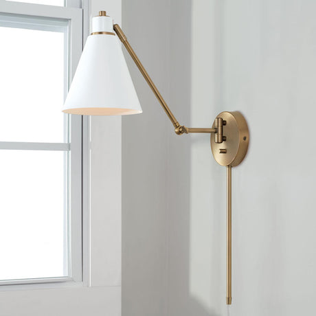 Capital Lighting 650111AW Bradley 1 Light Sconce Aged Brass and White