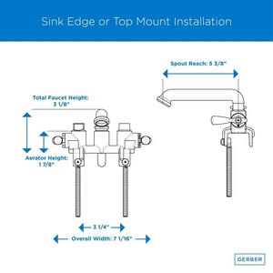 Gerber G0049556 Rough Brass Classics Two Handle Laundry Faucet W/ Threaded L...
