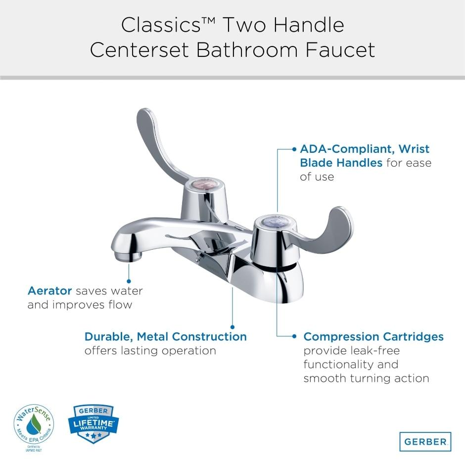 Gerber G004341166 Chrome Classics Two Metal Handle Centerset Lavatory Faucet W...