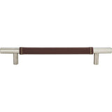 Atlas Homewares Zanzibar Brown Leather Pull 6 5/16 Inch (c-c) Brushed Nickel