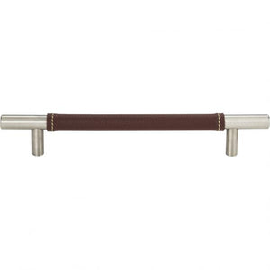 Atlas Homewares Zanzibar Brown Leather Pull 6 5/16 Inch (c-c) Brushed Nickel