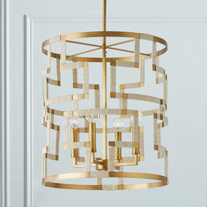 Capital Lighting 541041NL Hala 4 Light Foyer Bleached Natural Jute and Patinaed Brass