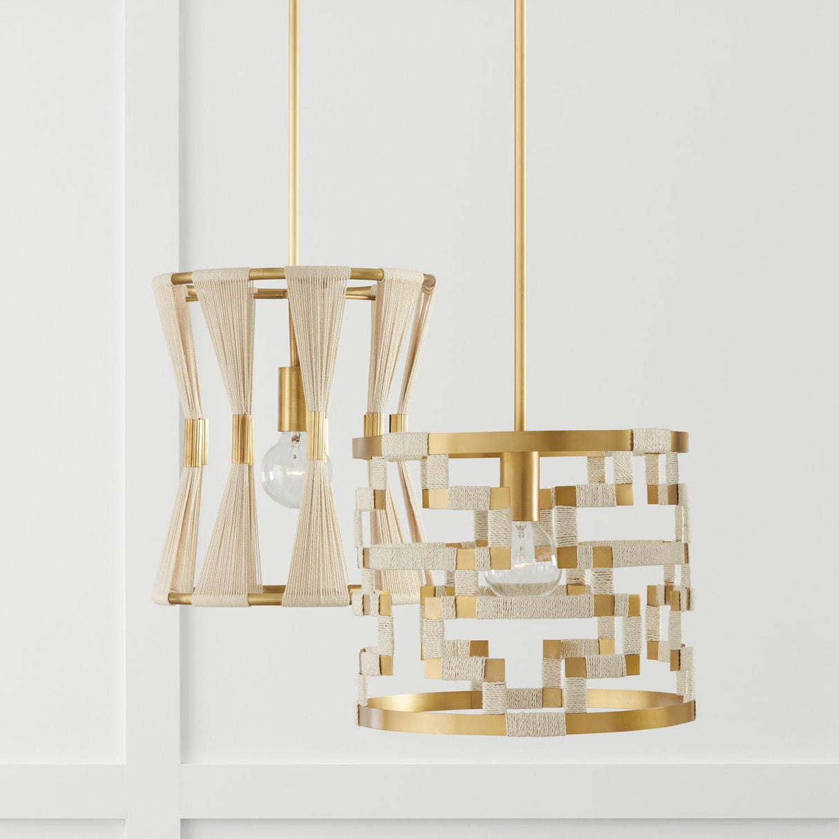 Capital Lighting 341111NP Bianca 1 Light Pendant Bleached Natural Rope and Patinaed Brass