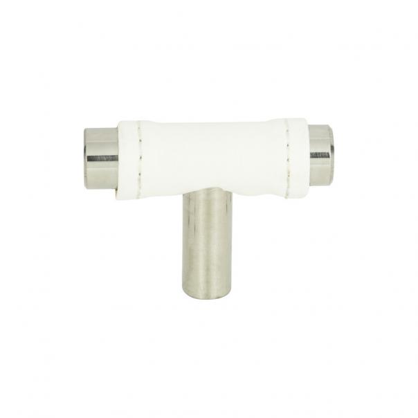 Atlas Homewares Zanzibar White Leather Knob 1 7/8 Inch Brushed Nickel