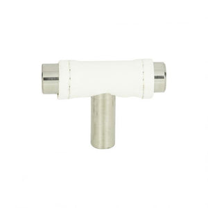 Atlas Homewares Zanzibar White Leather Knob 1 7/8 Inch Brushed Nickel