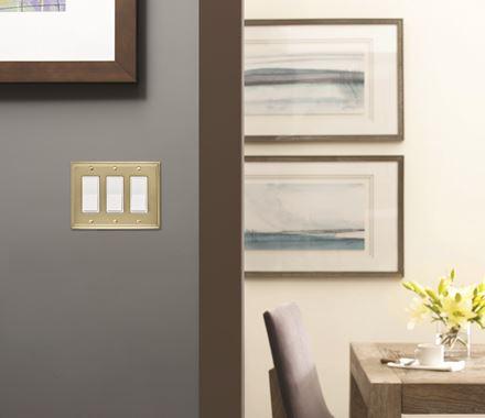 Amerock Wall Plate Golden Champagne 3 Rocker Switch Plate Cover Mulholland 1 Pack Decora Wall Plate Light Switch Cover