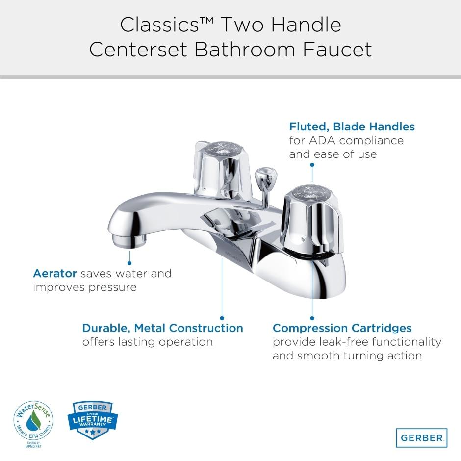 Gerber G0743431 Chrome Classics Two Handle Centerset Lavatory Faucet W/ META...