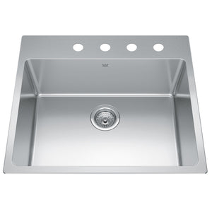 KINDRED BSL2225-9-4N Brookmore 25.1-in LR x 22.1-in FB x 9-in DP Drop in Single Bowl Stainless Steel Sink In Commercial Satin Finish