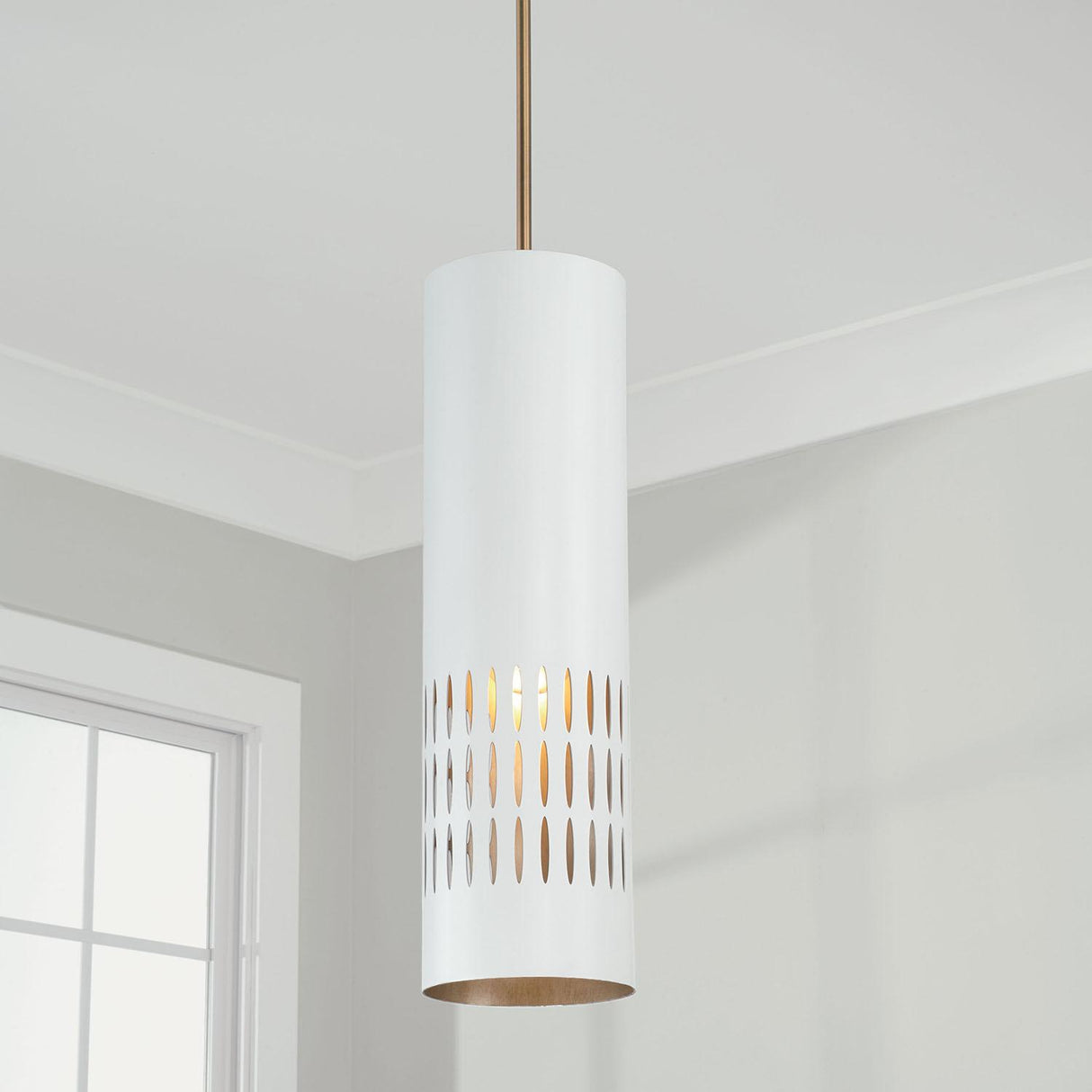 Capital Lighting 350211AW Dash 1 Light Pendant Aged Brass and White