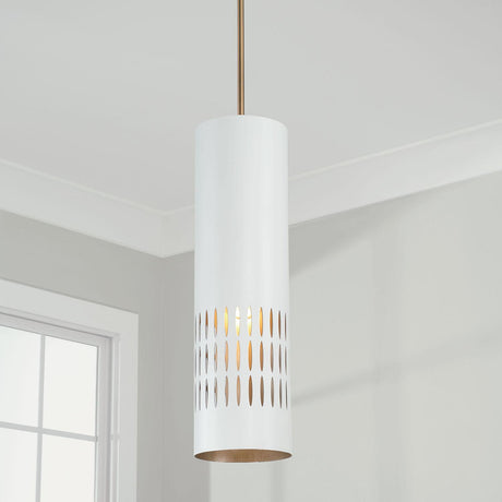 Capital Lighting 350211AW Dash 1 Light Pendant Aged Brass and White