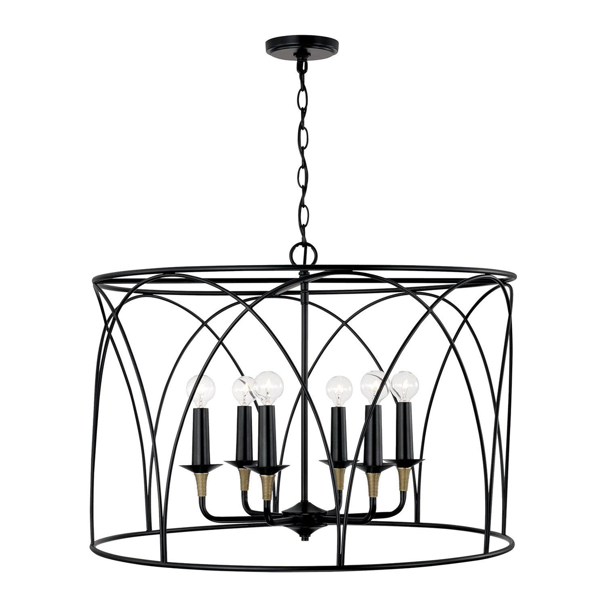 Capital Lighting 345661KB Amara 6 Light Pendant Matte Black with Brass