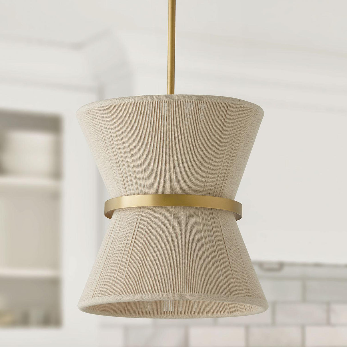 Capital Lighting 341211NP Cecilia 1 Light Pendant Bleached Natural Rope and Patinaed Brass