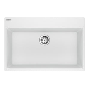 FRANKE MAG61031-PWT-S Maris Topmount 33-in x 22-in Granite Single Bowl Kitchen Sink in Polar White In Polar White