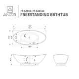 ANZZI FT-AZ508 Ala 6.2 ft. Solid Surface Center Drain Freestanding Bathtub in Matte White