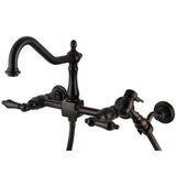 Kingston Brass KS1245ALBS Heritage Wall Mount Bridge Kitchen Faucet with Brass Spray, Oil Rubbed Bronze