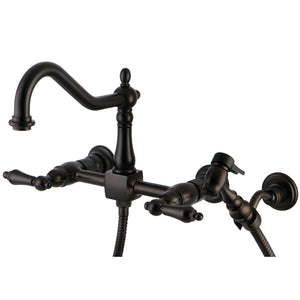Kingston Brass KS1245ALBS Heritage Wall Mount Bridge Kitchen Faucet with Brass Spray, Oil Rubbed Bronze