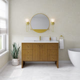 Hudson 48" Single Vanity, Honey Oak w/ Single Hole 3 CM White Zeus Silestone Top and Matching Backsplash