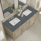 Lorelai 60" Double Vanity, Whitewashed Oak w/ 3 CM Parisien Bleu Silestone Top