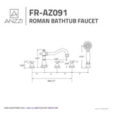 ANZZI FR-AZ091CH Patriarch 2-Handle Deck-Mount Roman Tub Faucet with Handheld Sprayer in Polished Chrome