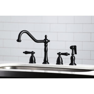 Kingston Brass KB1790ALBS 8-Inch Widespread Kitchen Faucet with Brass Sprayer, Matte Black