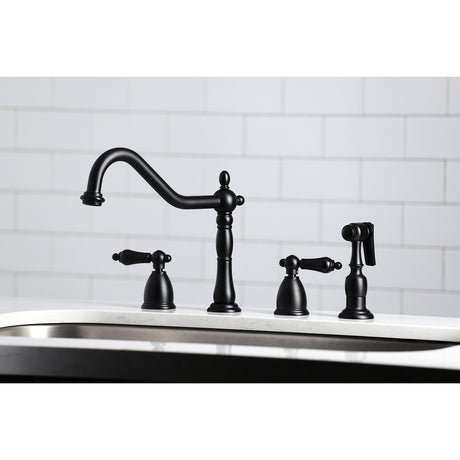Kingston Brass KB1790ALBS 8-Inch Widespread Kitchen Faucet with Brass Sprayer, Matte Black