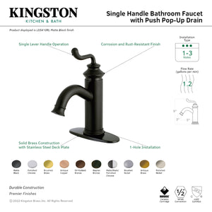 Fauceture LS5410RL Royale Single-Handle Bathroom Faucet with Push Pop-Up, Matte Black