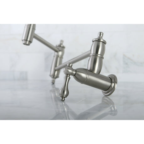 Kingston Brass KS3108AL Restoration Wall Mount Pot Filler Kitchen Faucet, Brushed Nickel