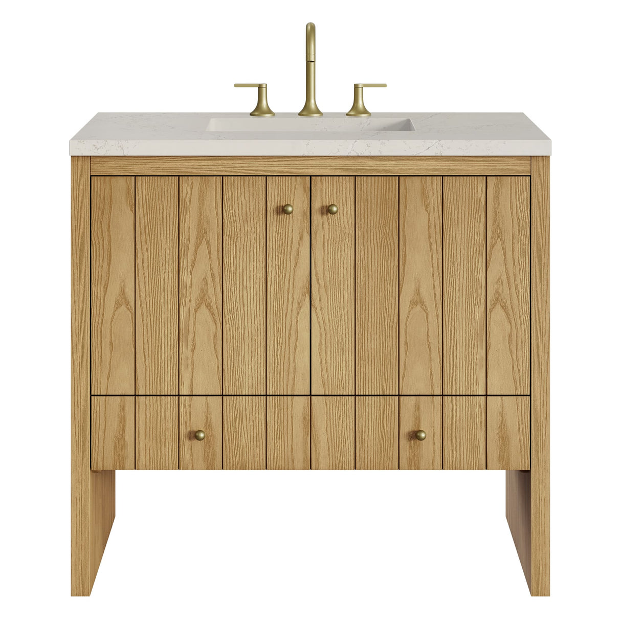 Hudson 36" Single Vanity, Light Natural Oak, w/ 3 CM Siberian Silestone Top