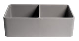 Gray Matte Smooth Apron 33" x 18" Double Bowl Fireclay Farm Sink