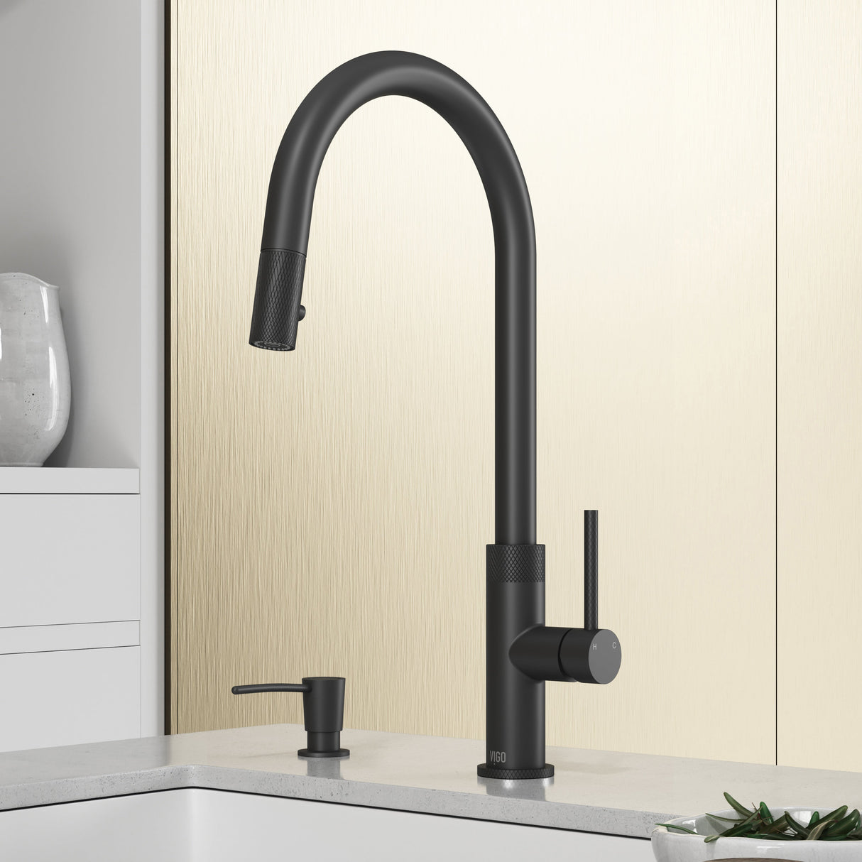 VIGO Bristol Pull-Down Kitchen Faucet with Soap Dispenser in Matte Black VG02033MBK2