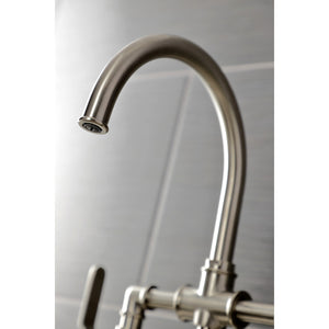 Kingston Brass KS2338KL Whitaker Industrial Style Bridge Kitchen Faucet with Brass Sprayer, Brushed Nickel