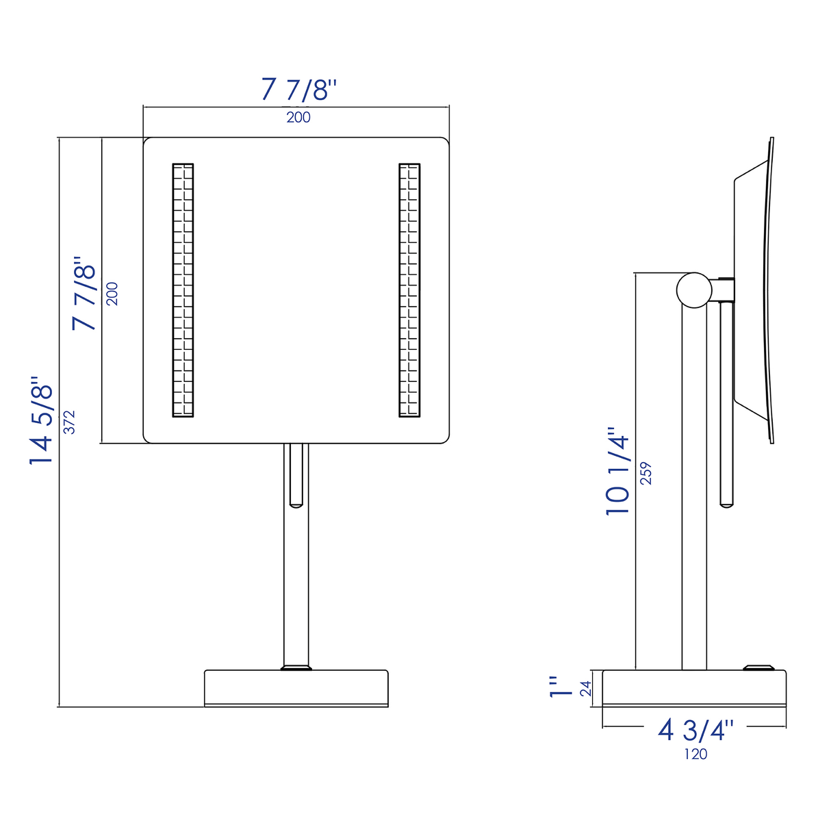 ALFI brand ABM8FLED-BN Brushed Nickel Tabletop Square 8" 5x Magnifying Cosmetic Mirror with Light