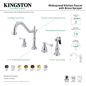 Kingston Brass KB1792BLBS Heritage Widespread Kitchen Faucet, Polished Brass