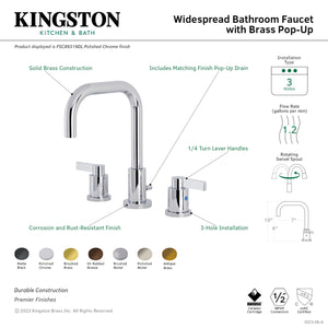 Kingston Brass FSC8933NDL NuvoFusion Widespread Bathroom Faucet with Brass Pop-Up, Brushed Brass
