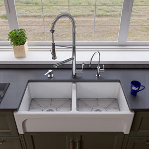 ALFI brand AB3918ARCH-W  39" White Arched Apron Thick Wall Fireclay Double Bowl Farm Sink