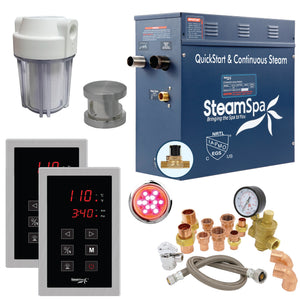 SteamSpa Executive 7.5 KW QuickStart Acu-Steam Bath Generator Package with Built-in Auto Drain and Install Kit in Brushed Nickel | Steam Generator Kit with Dual Control Panel Steamhead 240V | EXT750BN-A EXT750BN-A