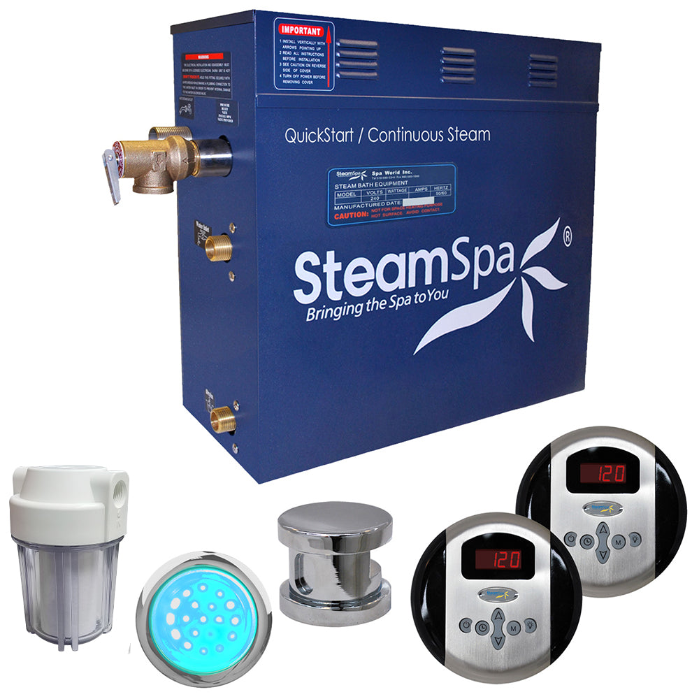 SteamSpa Royal 9 KW QuickStart Acu-Steam Bath Generator Package in Polished Chrome RY900CH